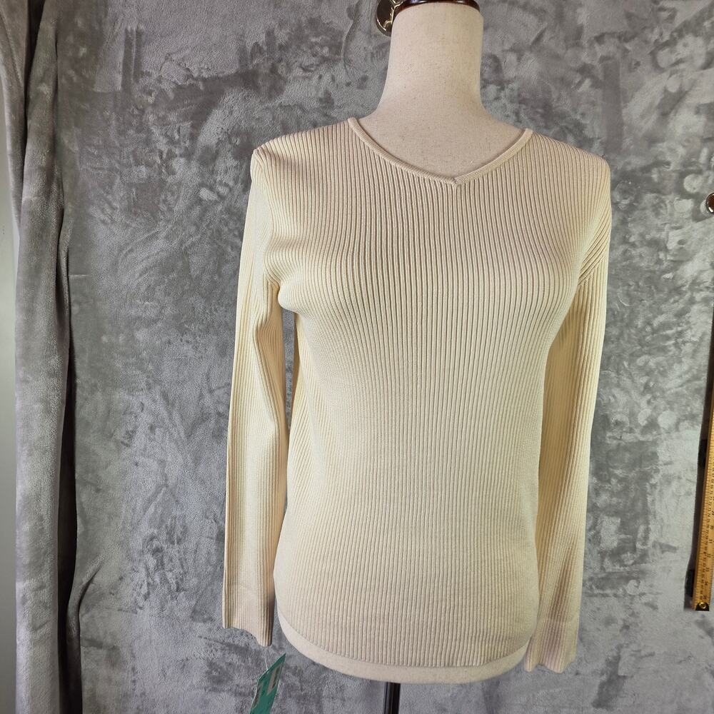 NWT Classiques Entier Petite S Ivory Silk Blend V Neck Sweater